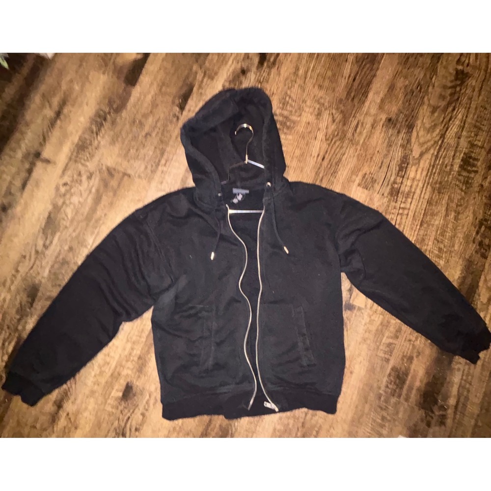H&M Womens Loose Fit Zip Up Hoodie Black Oversized Sweatshirt XS